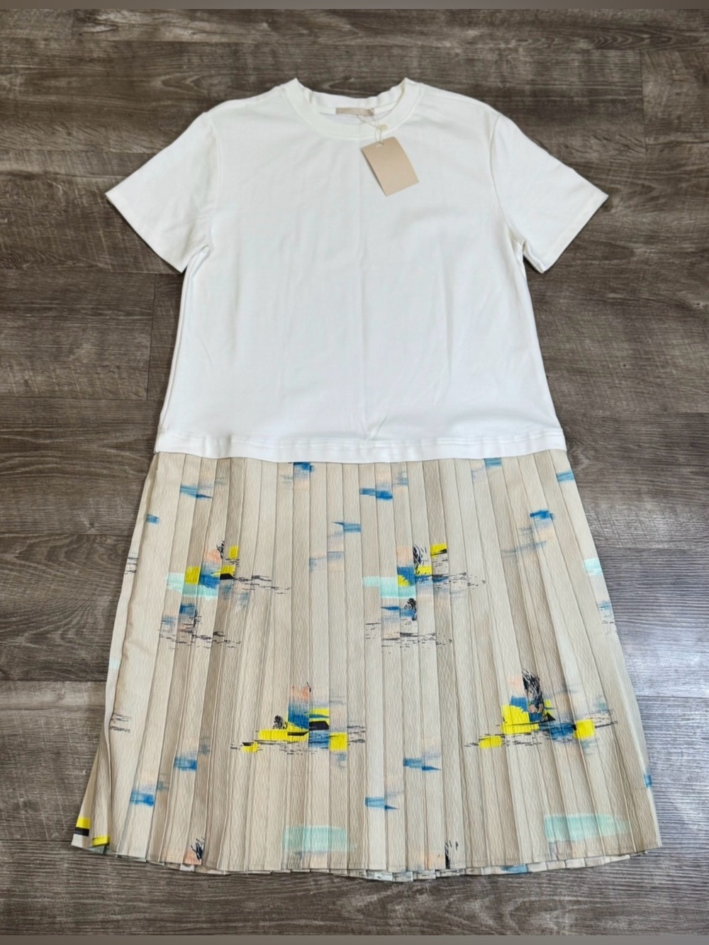 Vintage 80s  The Duo Label Womens Pleated Dress with Abstract Art summer